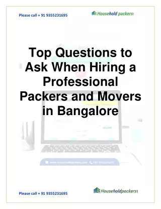 Top Questions to Ask When Hiring a Professional Packers and Movers in Bangalore