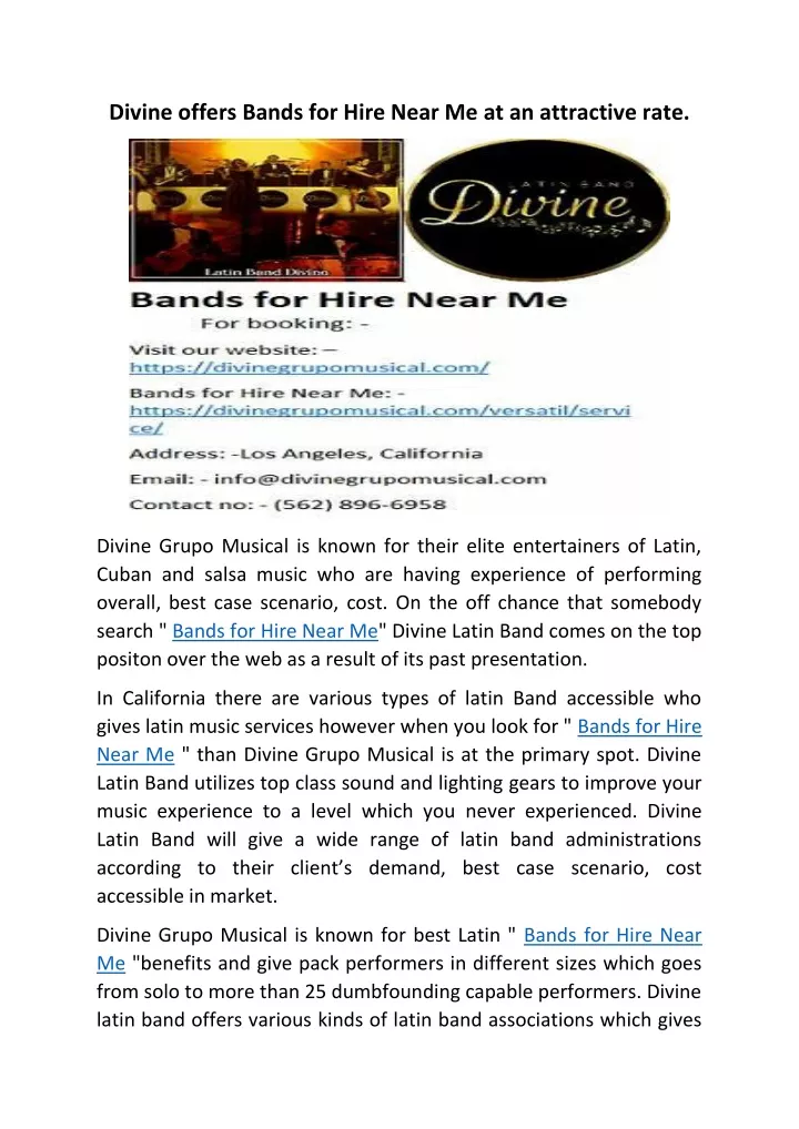divine offers bands for hire near