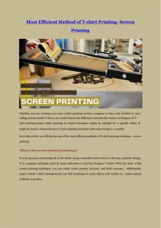 most efficient method of t shirt printing screen