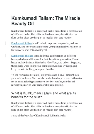 Kumkumadi Tailam - The Miracle Beauty Oil