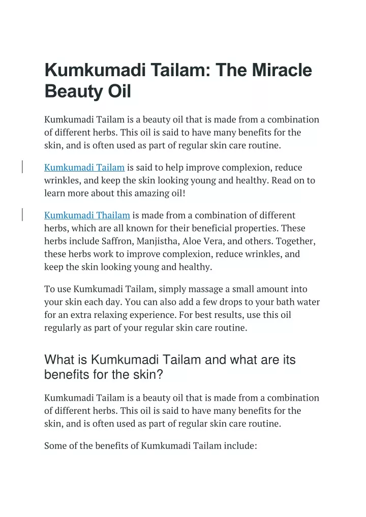 kumkumadi tailam the miracle beauty oil