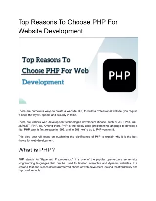 top reasons to choose php for website development