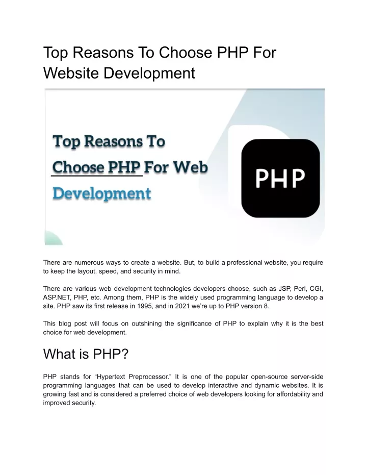 top reasons to choose php for website development