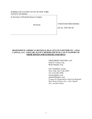 Earl Davis's Memorandum of law in support of motion for judgment