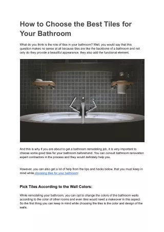 How to Choose the Best Tiles for Your Bathroom
