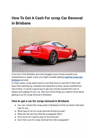 How To Get A Cash For scrap Car Removal in Brisbane