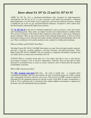 Know about SA 387 Gr 22 and SA 387 Gr 91