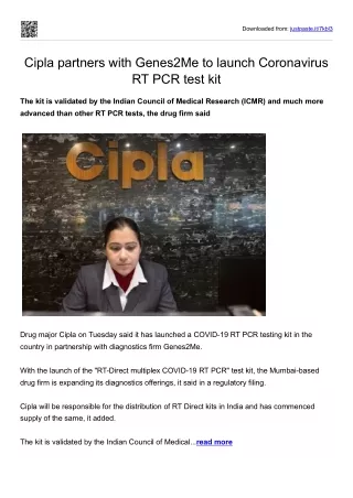 Cipla partners with Genes2Me to launch Coronavirus RT PCR test kit