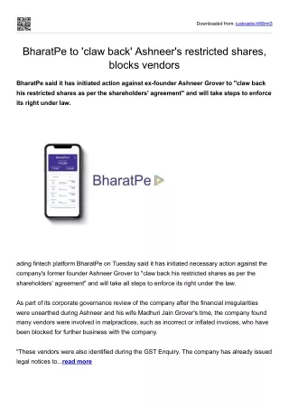 BharatPe to 'claw back' Ashneer's restricted shares, blocks vendors