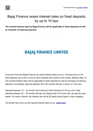 Bajaj Finance raises interest rates on fixed deposits by up to 10 bps