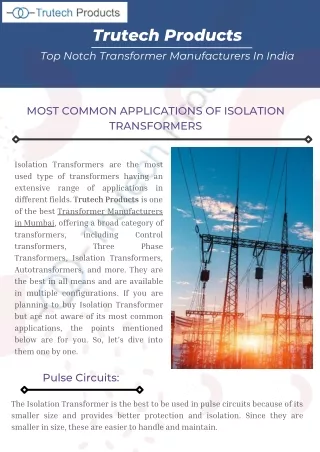 Leading Transformer Manufacturers In India