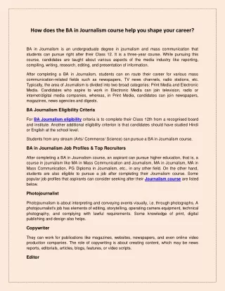 how does the ba in journalism course help