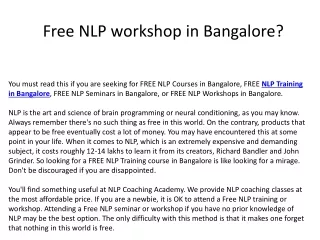 Free NLP Workshop in Bangalore