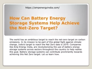 How Can Battery Energy Storage Systems Help Achieve the Net-Zero Target
