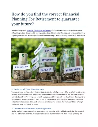 How do you find the correct Financial Planning For Retirement for future?