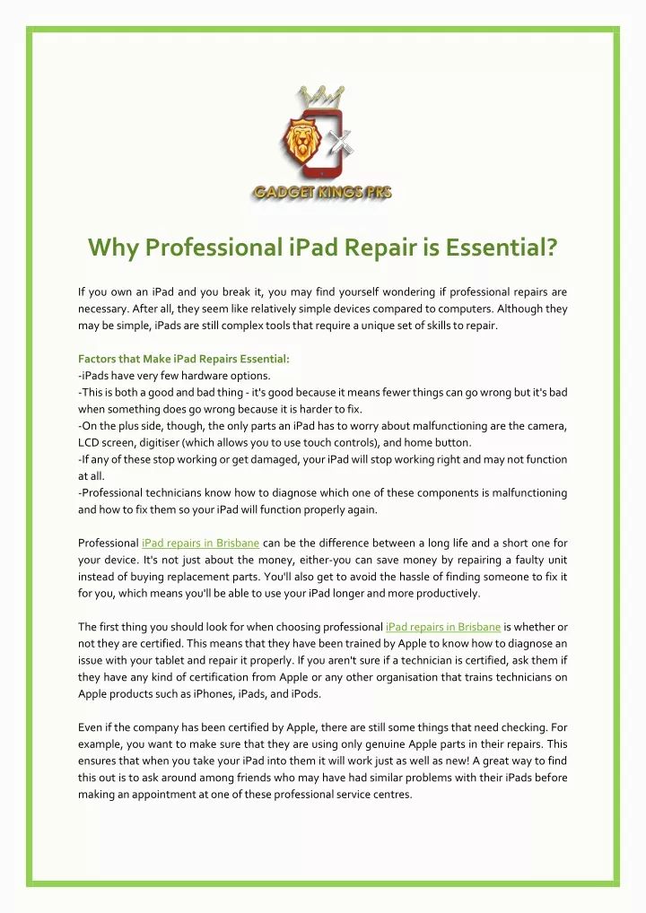 why professional ipad repair is essential