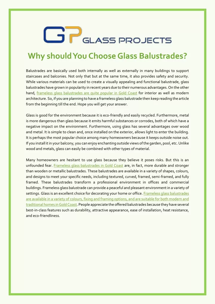 why should you choose glass balustrades