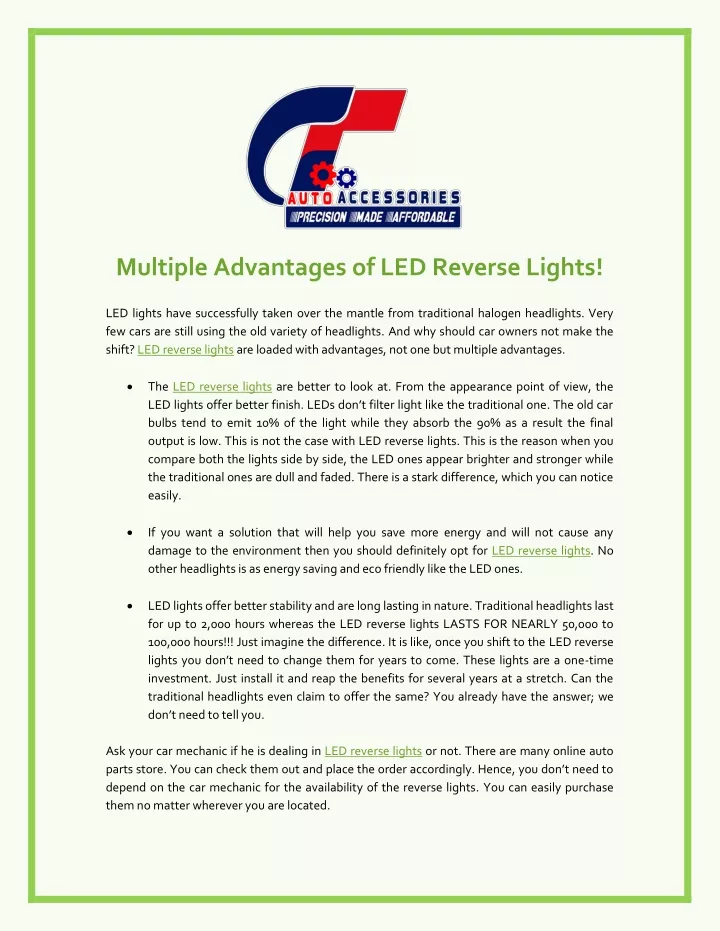 multiple advantages of led reverse lights