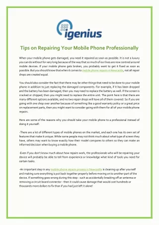 Tips on Repairing Your Mobile Phone Professionally - iGenius Mobilefix