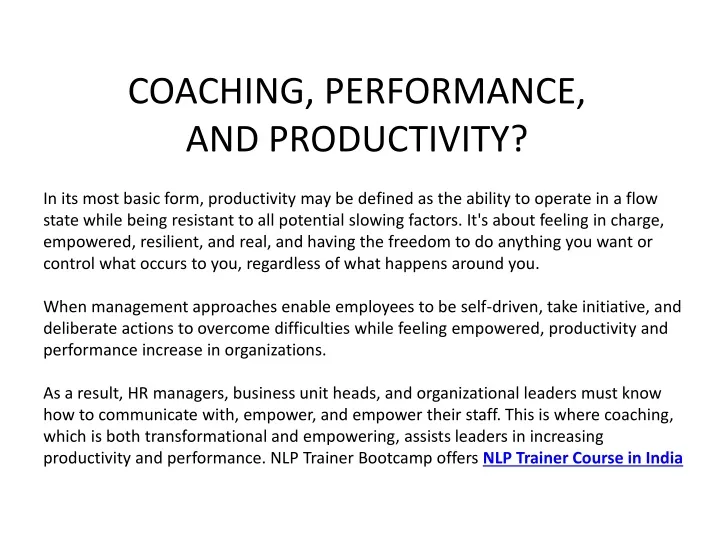 coaching performance and productivity