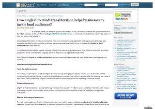 How English to Hindi transliteration helps businesses to tackle local audiences