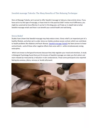 why to have Swedish massage Tukwila