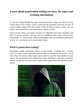 Learn about penetration testing services- Its types and working mechanism