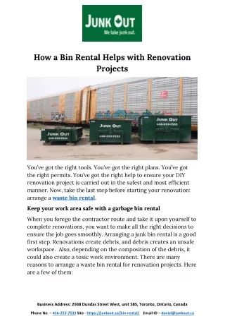 How a Bin Rental Helps with Renovation Projects- PDf File- Junkout