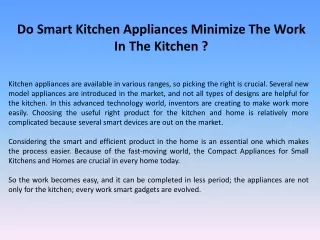 Do Smart Kitchen Appliances Minimize The Work In The Kitchen?