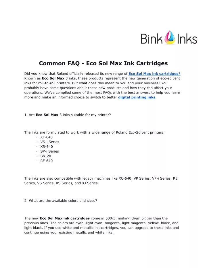 common faq eco sol max ink cartridges