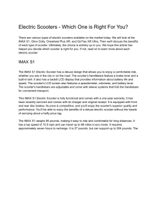 Electric Scooters - Which One is Right For You?