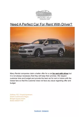 Need A Perfect Car For Rent With Driver
