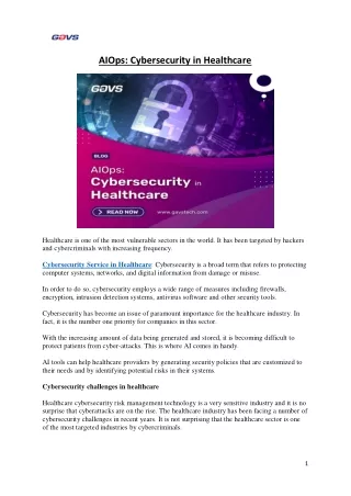 AIOps Cybersecurity in Healthcare