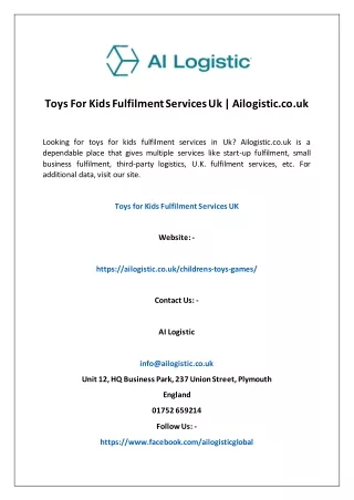 Toys For Kids Fulfilment Services Uk | Ailogistic.co.uk