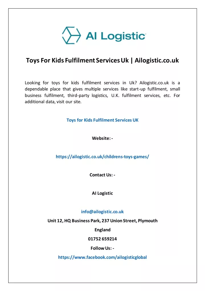 toys for kids fulfilment services uk ailogistic