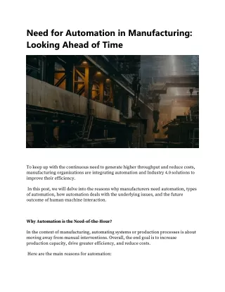 Need for Automation in Manufacturing