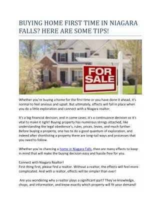 BUYING HOME FIRST TIME IN NIAGARA FALLS- HERE ARE SOME TIPS!