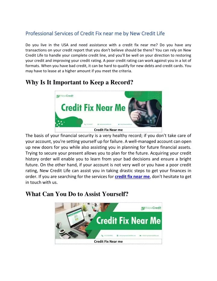 professional services of credit fix near