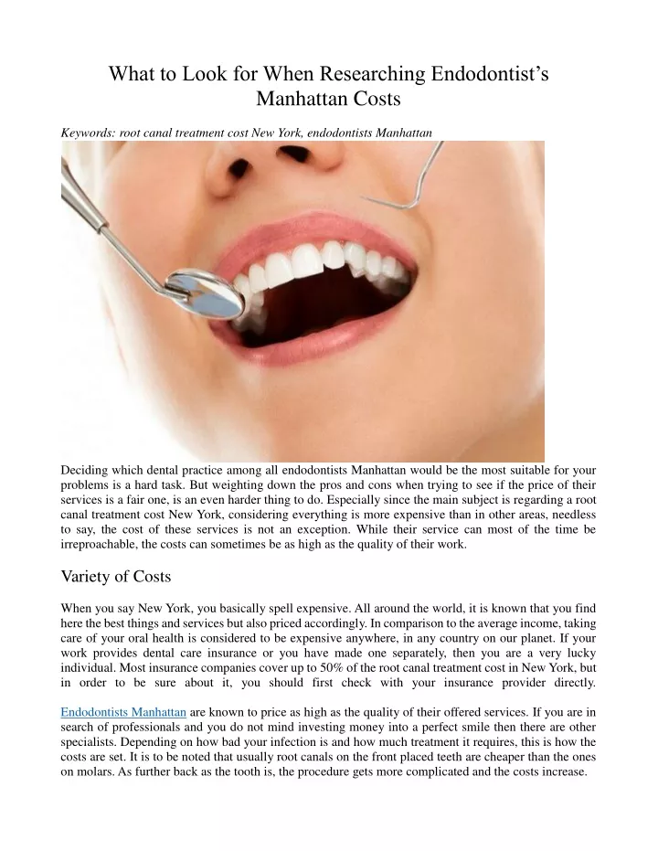 PPT - What to Look for When Researching Endodontist’s Manhattan Costs ...