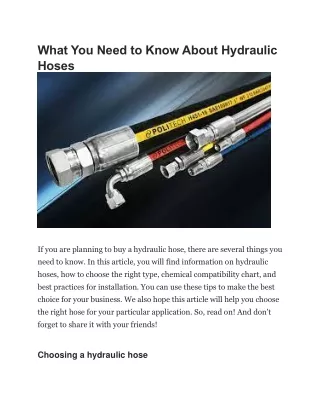 What You Need to Know About Hydraulic Hoses