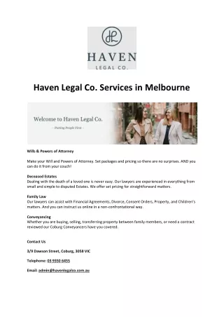 Haven Legal Co. Services in Melbourne