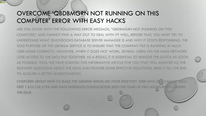 overcome qbdbmgrn not running on this computer error with easy hacks