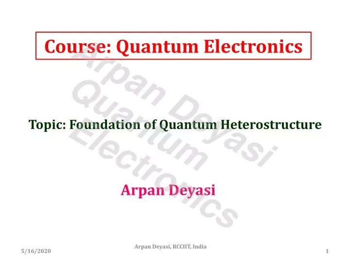 course quantum electronics arpan deyasi