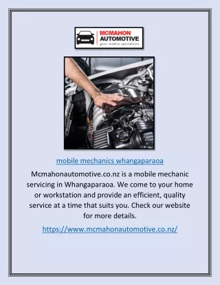 Mobile Mechanics Whangaparaoa | Mcmahonautomotive.co.nz