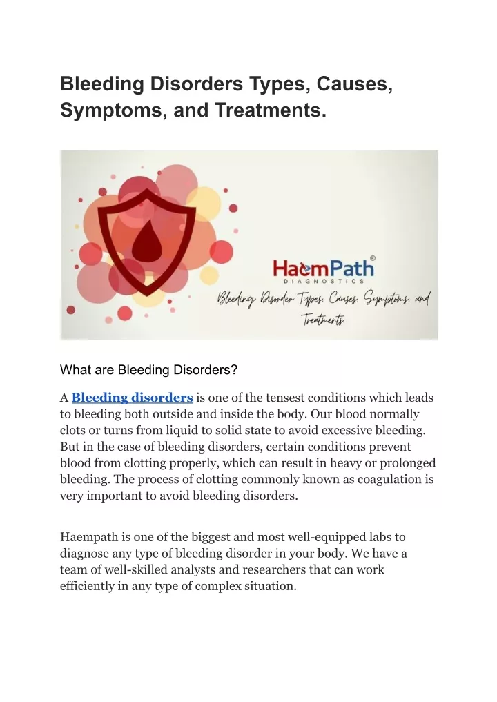 bleeding disorders types causes symptoms