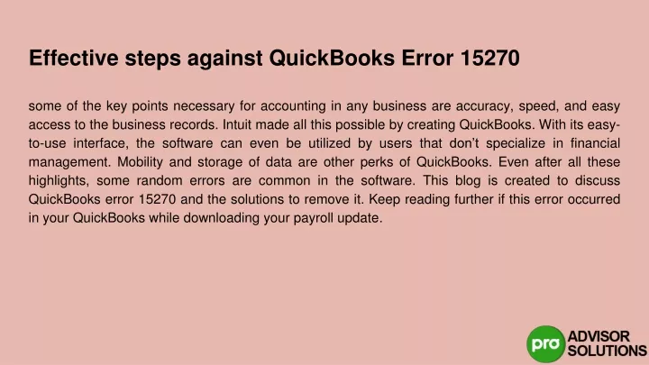 effective steps against quickbooks error 15270