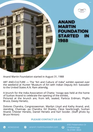 Anand Martin Foundation Started in 1988