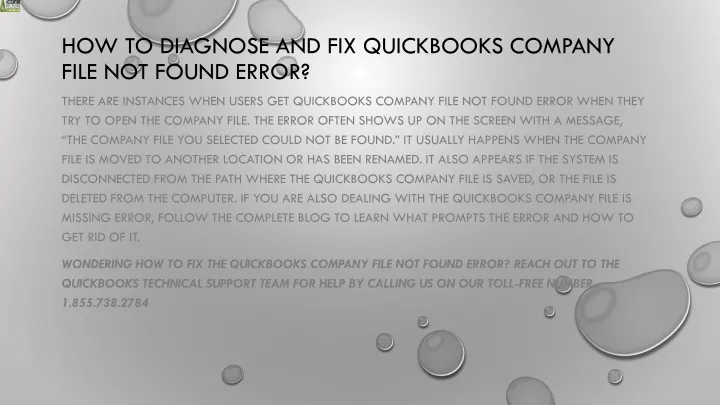 how to diagnose and fix quickbooks company file not found error