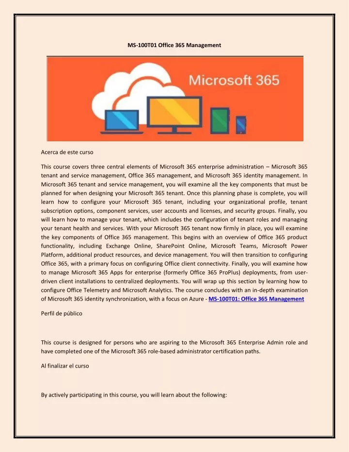 ms 100t01 office 365 management