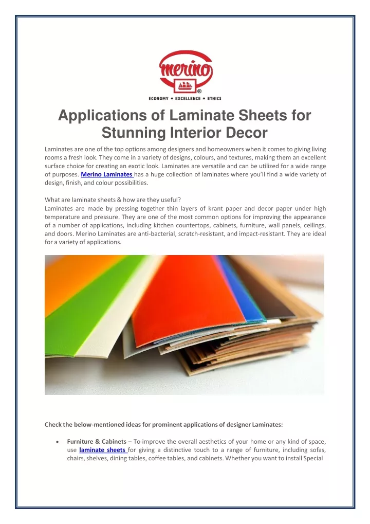 applications of laminate sheets for stunning interior decor